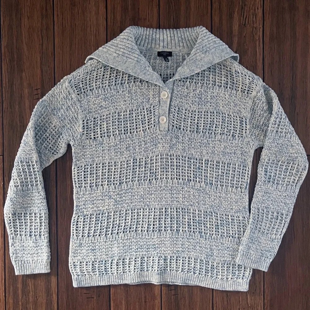 Talbots Open Stitch Sailor Collar Sweater Cotton Beachy Coastal Grandma Medium - Picture 8 of 8